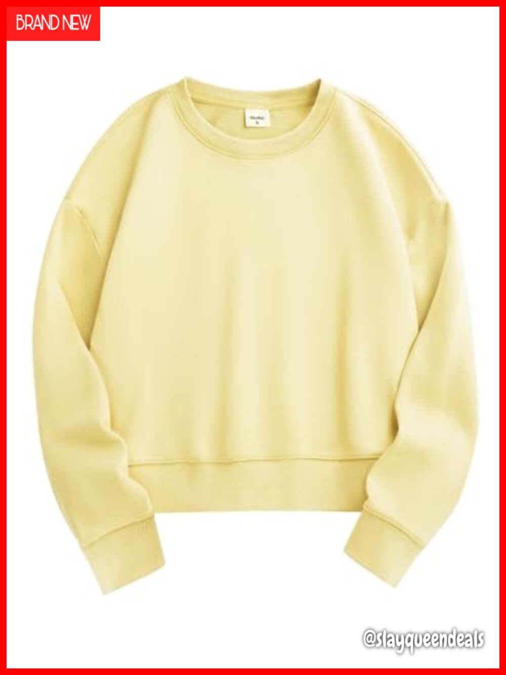 Cropped Crewneck Sweatshirt Cotton Blend Relaxed Fit Long Sleeve Pullover